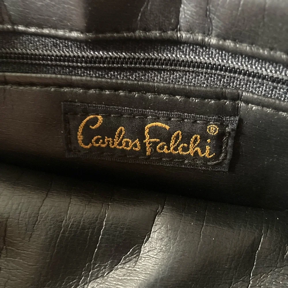 Carlos Falchi Black and Brown Embossed Crossbody Bag Vintage 80’s